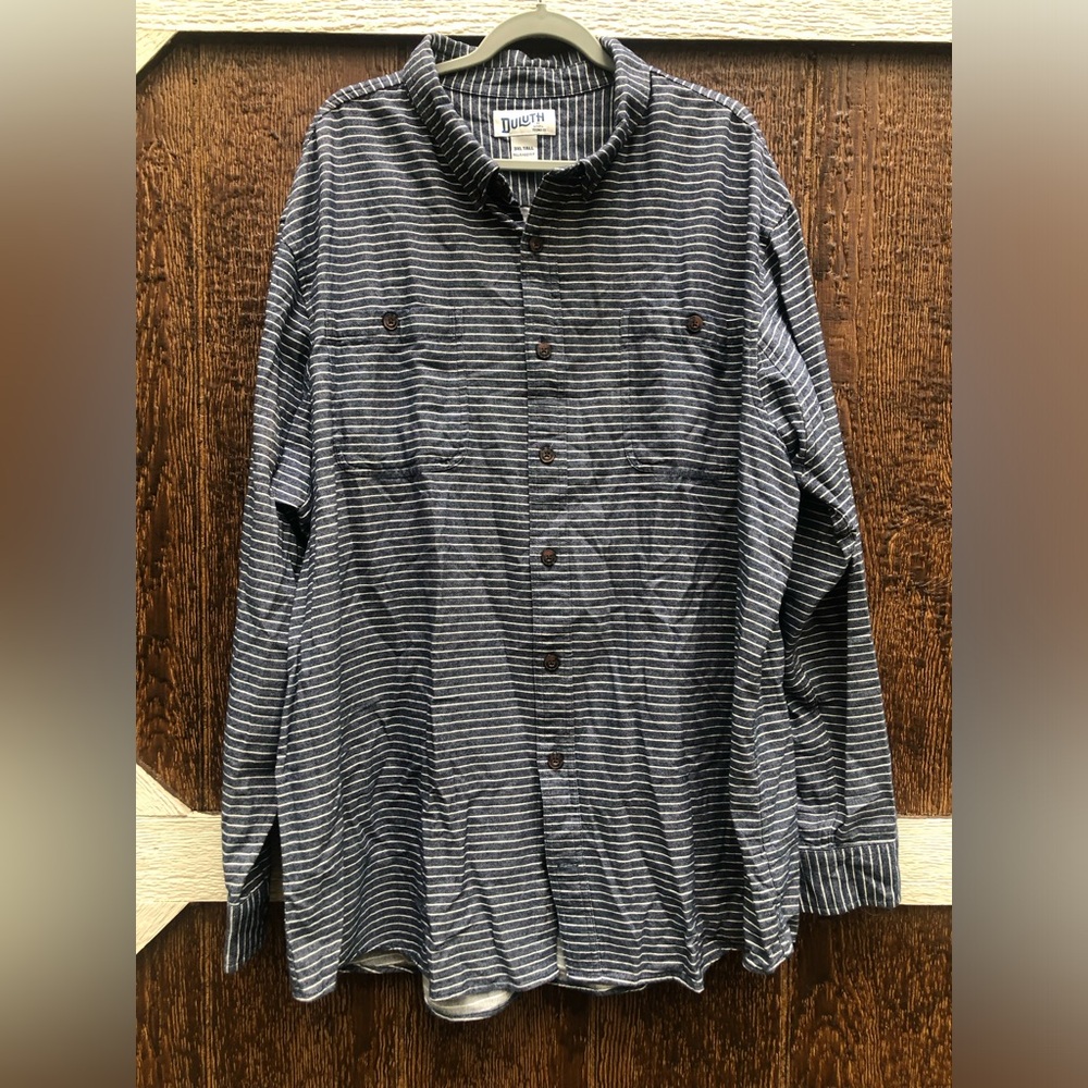 Duluth Trading Co Blue White Stripe Long Sleeve Button Down Shirt Men’s 3XLT